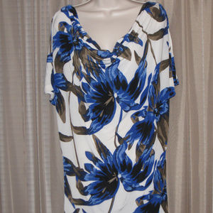 White Blue Waterfall Cowl Neck Tunick Top Dress